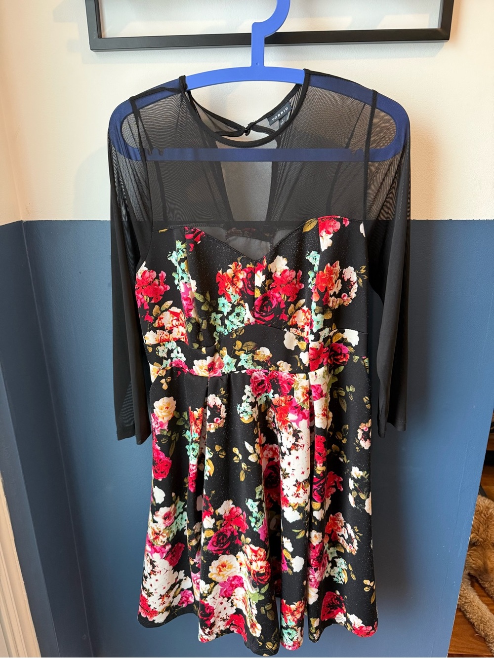 Floral Fit-and-Flare Torrid Skater Dress with Sheer Black Overlay